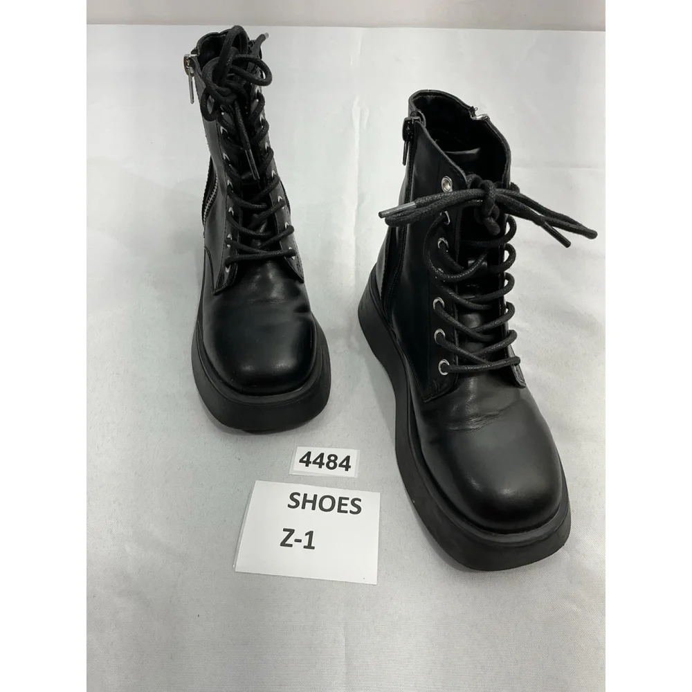 Girls Steve Madden Jfigaro Combat Boots 2 M Black Side Zip Lace Up